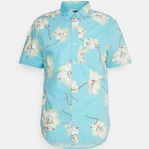 GAP men’s blue floral button down vacation shirt Hawaiian shirt Large NEW nwt